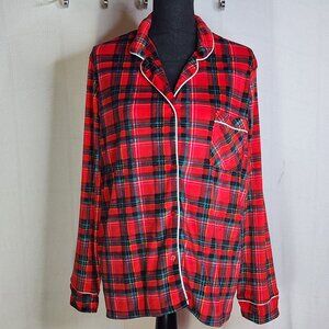 Secret Treasures Red Plaid LS Soft Poly Span Button Up Night Shirt Size L 12-14